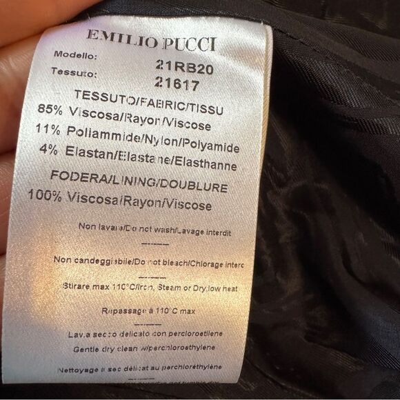 NWT EMILIO PUCCI navy blue viscose CREPE Embroidered logo Blazer Jacket 44 Large - Picture 8 of 13